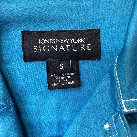 JONES NEW YORK SIGNATURE Blue Denim-Inspired Jacket White Stitching - Size Small - Picture 5 of 5
